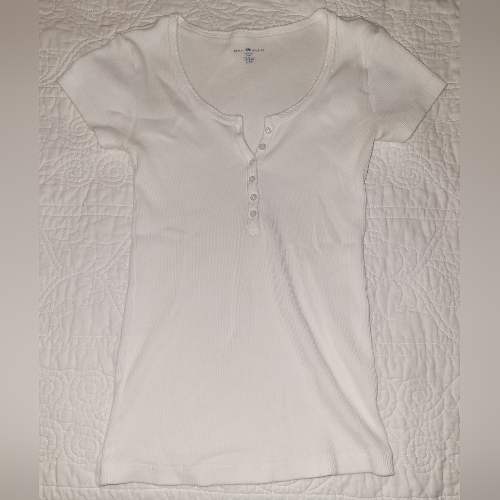 Brandy Melville White Short Sleeve Henley Top